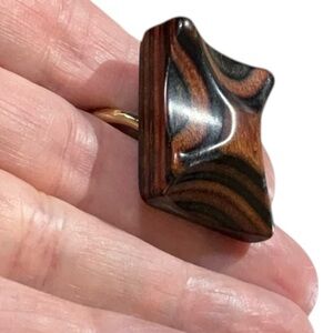 Vintage Sculptural Statement Ring Brown Swirl Geometric Dome